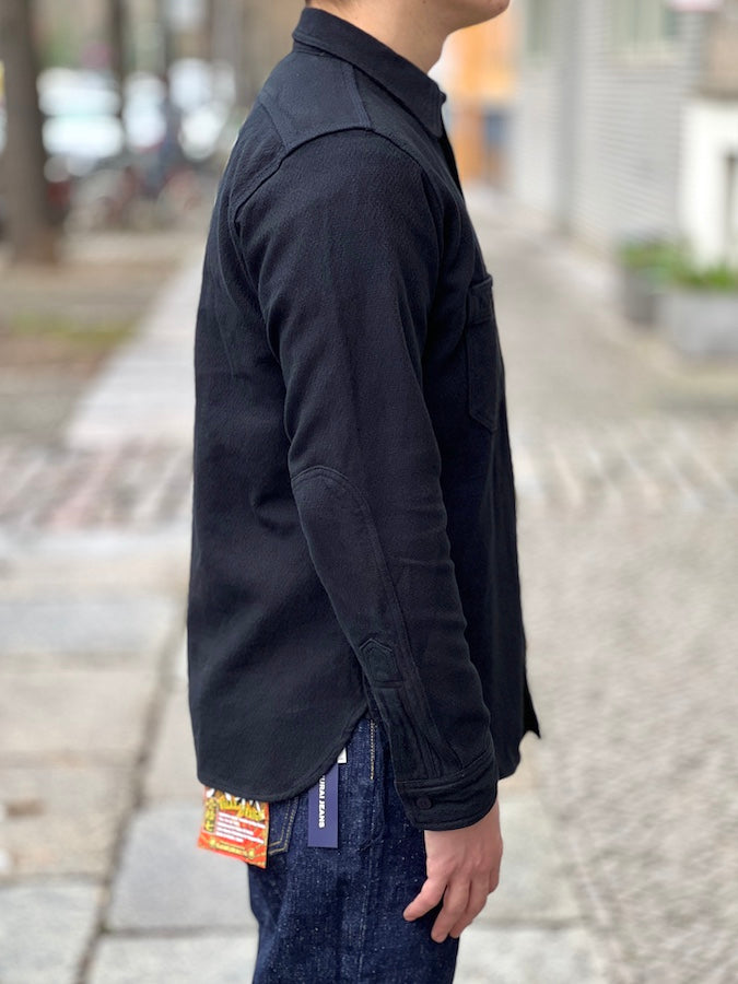 SSN24-01W Heavyweight "BLACK DYED SASHIKO" Flannel Work Shirt