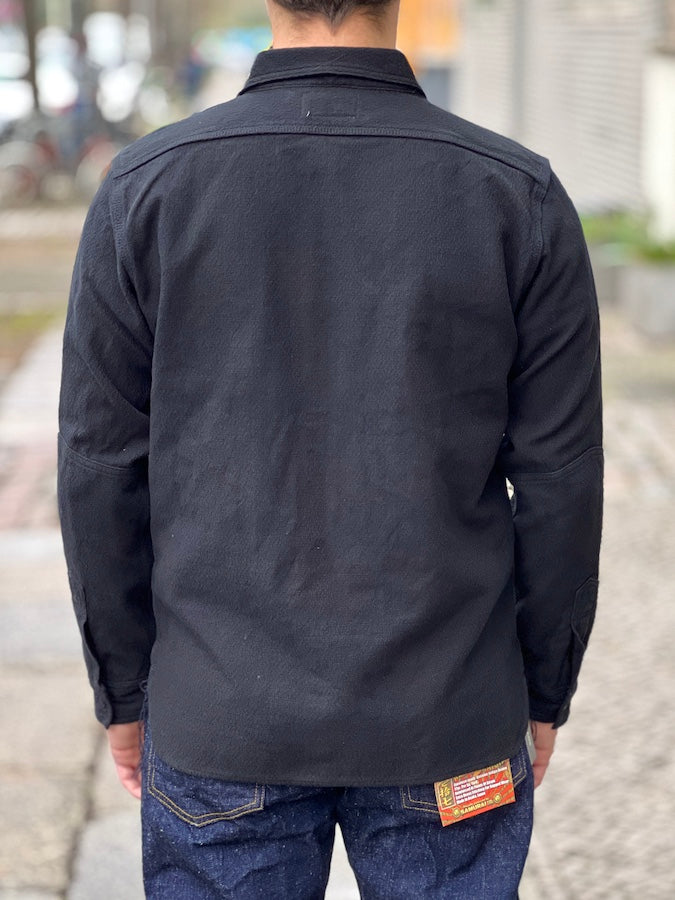 SSN24-01W Heavyweight "BLACK DYED SASHIKO" Flannel Work Shirt
