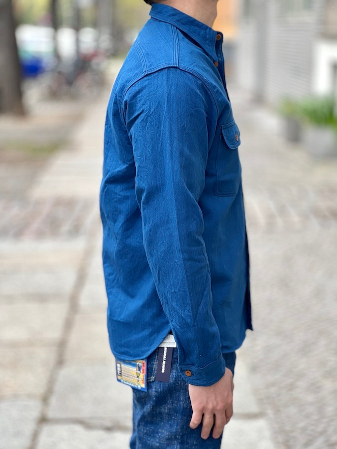 SSS25-AHBW - "ASAGI"  Natural Indigo Work Shirt