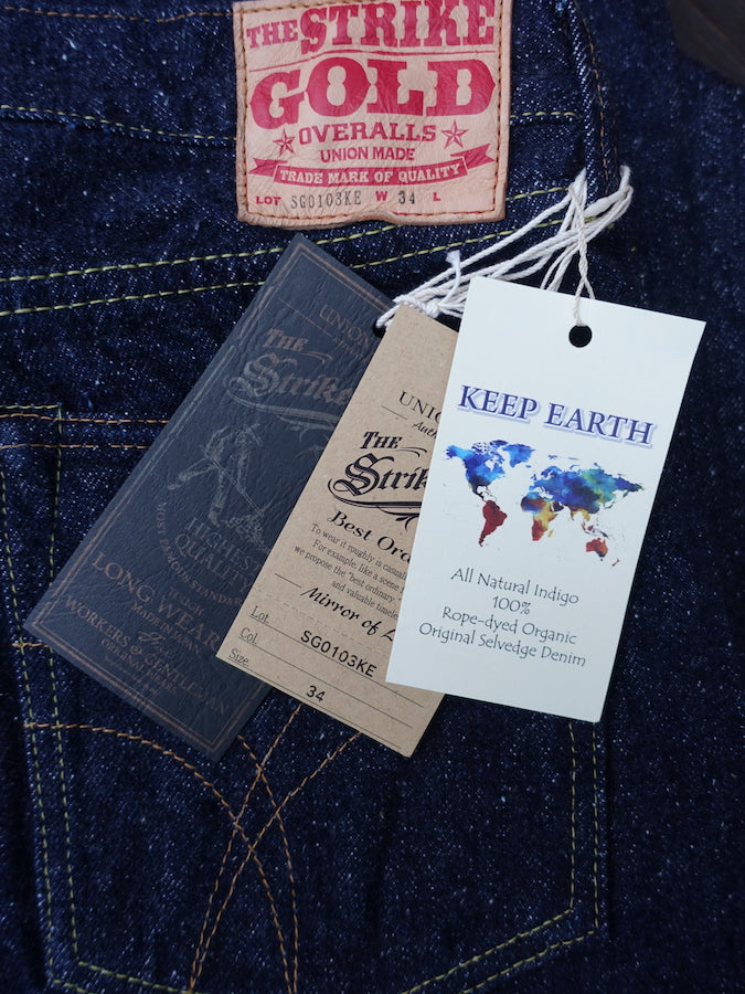 The Strike Gold SG0103KE【KEEP EARTH】Series - 100% Natural Indigo Rope Dyed - 17oz Original Selvedge Denim - Classic Straight