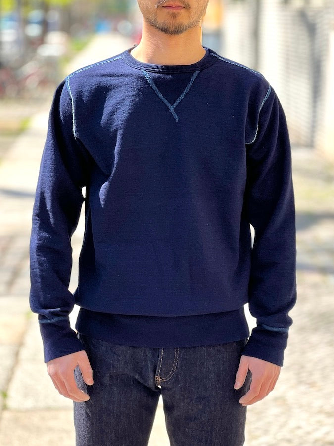 Studio D'Artisan - 8089 - INDIGO ROPE DYED - Crewneck Sweatshirt - V-neck construction