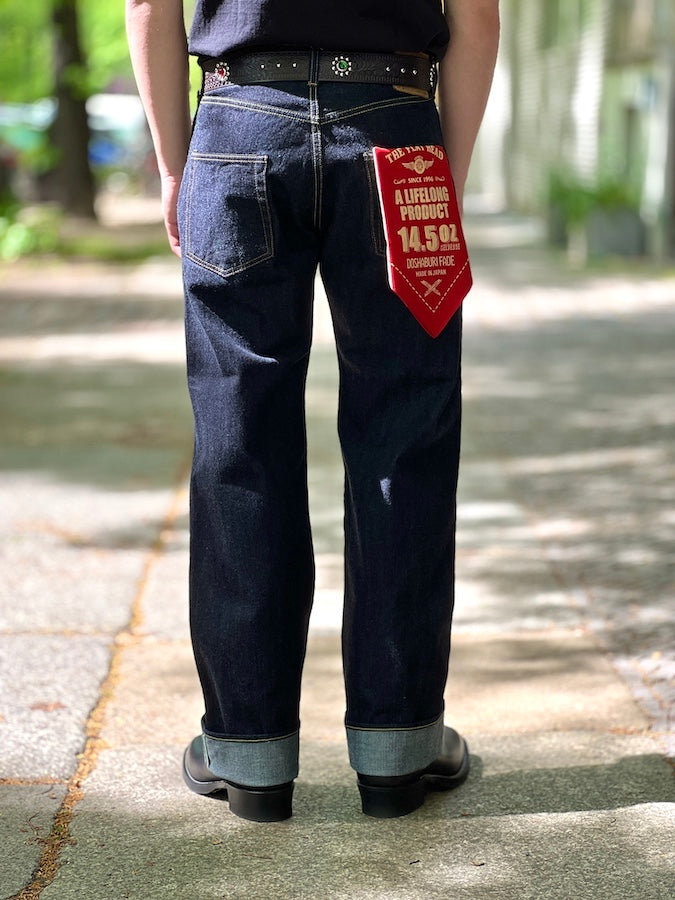 THE FLAT HEAD - FN-D111 - DOSHABURI FADE Bandana - Wide Straight - 14.5oz Selvedge Denim - 100% Zimbabwe  Cotton - One Washed