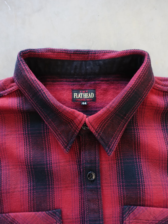 THE FLAT HEAD - Workwear - Ombre Heavy Flannel Shirt - Red/Black