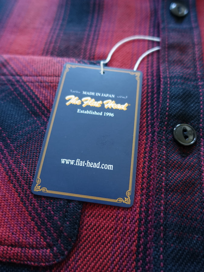 THE FLAT HEAD - Workwear - Ombre Heavy Flannel Shirt - Red/Black