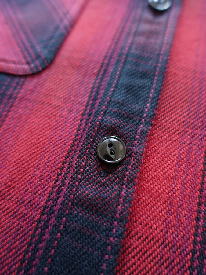 THE FLAT HEAD - Workwear - Ombre Heavy Flannel Shirt - Red/Black