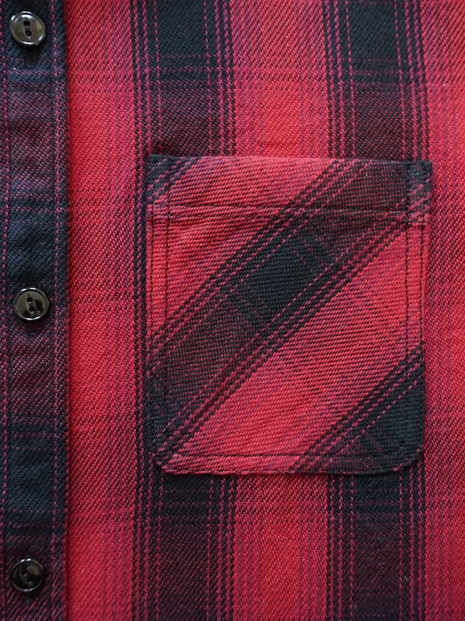 THE FLAT HEAD - Workwear - Ombre Heavy Flannel Shirt - Red/Black