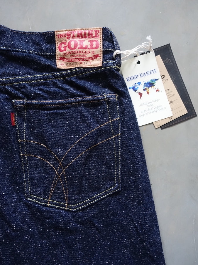 The Strike Gold SG0103KE【KEEP EARTH】Series - 100% Natural Indigo Rope Dyed - 17oz Original Selvedge Denim - Classic Straight