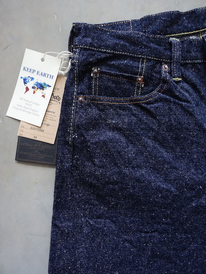 The Strike Gold SG0103KE【KEEP EARTH】Series - 100% Natural Indigo Rope Dyed - 17oz Original Selvedge Denim - Classic Straight