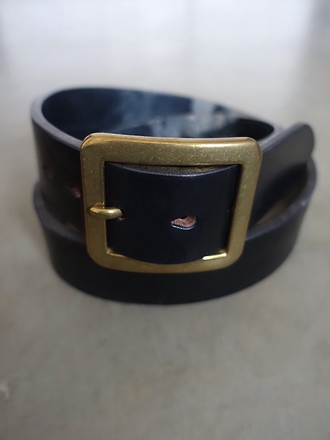SGA0901 - Extra Heavy Black Leather Belt - Brass Buckle