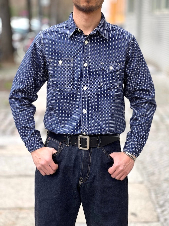 TROPHY CLOTHING - Indigo - POLKA DOT STRIPE - Machine Age Shirt