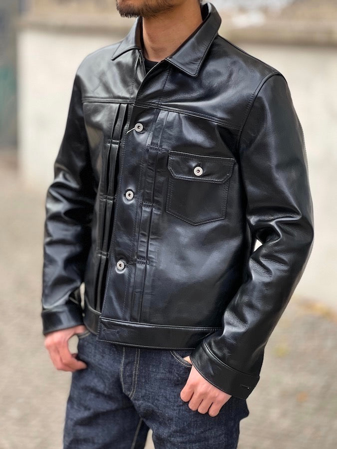 Y'2 LEATHER - LB-140 - ANILINE HORSEHIDE- 1st TYPE G ジャン Leather Jacket - Black