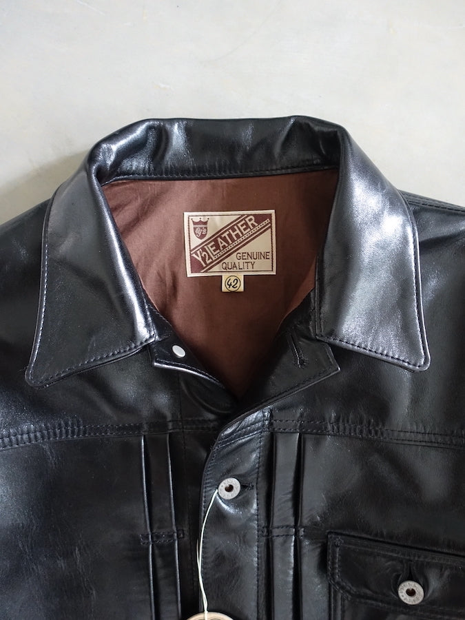 Y'2 LEATHER - LB-140 - ANILINE HORSEHIDE- 1st TYPE G ジャン Leather Jacket - Black