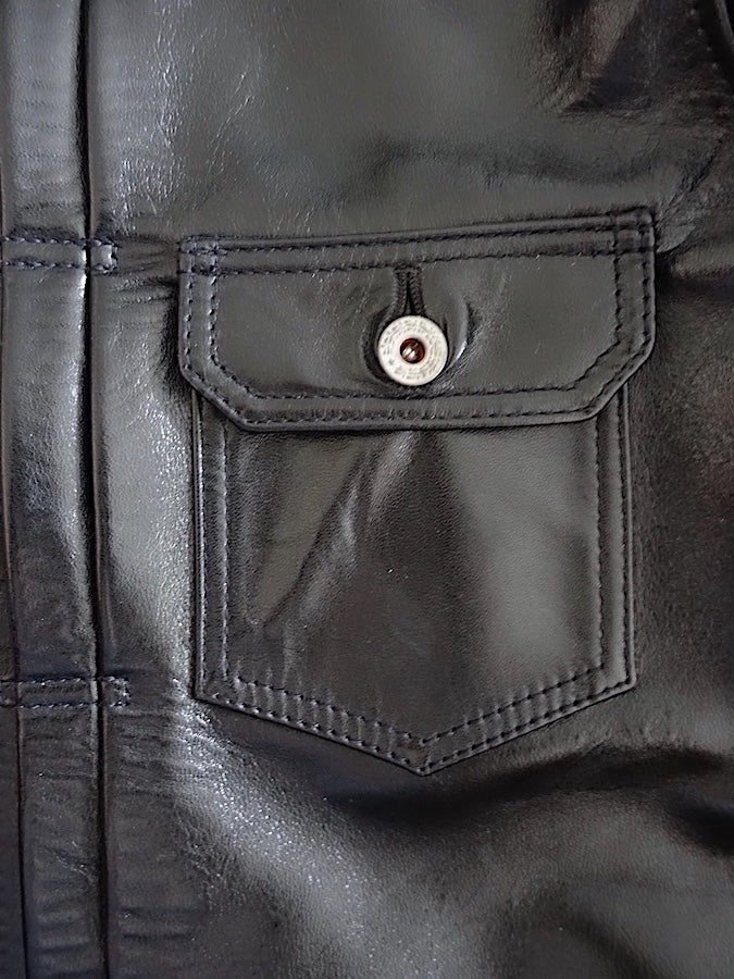 Y'2 LEATHER - LB-140 - ANILINE HORSEHIDE- 1st TYPE G ジャン Leather Jacket - Black