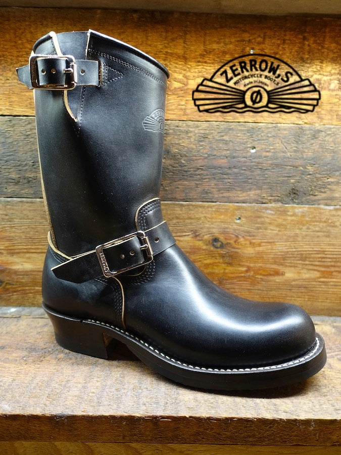 ZERROWS - CUSTOM - TYPE ONE Engineer Boots - Black LATIGO HORWEEN Leather - 10 inch Height