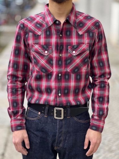 DC4 - THE FLAT HEAD - Native Check - Western Shirt -Natural Mother of Pearl  Snaps - Red