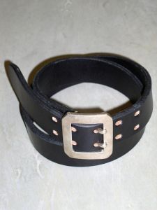 The Flat Head  - Black Saddle Leather Belt  - Pewter Buckle