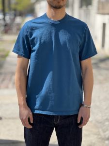 DELUXEWARE - DXT Series - 12.5oz Heavyweight Loopwheeled T-Shirt - Oriental Navy - The fabric is produced in Wakayama - Sewn on vintage UNION SPECIAL 52800 machines