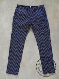 Pure Blue Japan - 1162-1 - Indigo Pinstripe - Curved Pockets Trousers - Slim Tapered