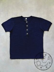 Pure Blue Japan - SS5386 - Indigo Dyed - Slub Jersey Henley - Crew Neck - T-Shirt
