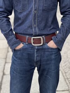  Samurai Jeans - W001 - Super Heavyweight  - Curved Leather Belt - Brown