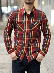 THE FLAT HEAD - Workwear - Nel Check Heavy Flannel Shirt - Red/Black