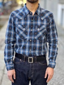 THE FLAT HEAD - Native Check - Western Shirt - Natural Mother of Pearl Snaps - Blue