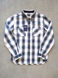 THE FLAT HEAD - Workwear - Ombre Heavy Flannel Shirt - Ivory/Navy