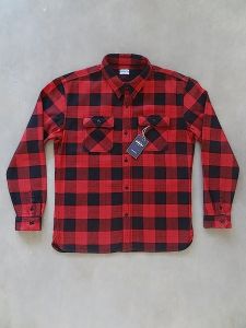 THE FLAT HEAD - Block Check - Heavy Flannel Shirt - Red 