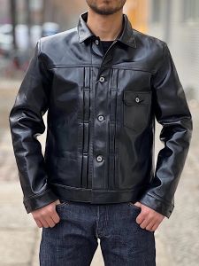 Y'2 LEATHER - LB-140 - ANILINE HORSEHIDE- 1st TYPE G ジャン Leather Jacket - Black