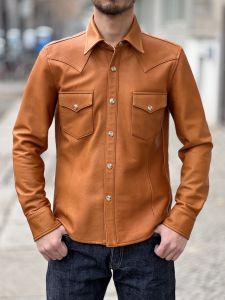 Y'2 LEATHER - Steer Oil Leather - WESTERN SHIRT - SS-013 - Brown