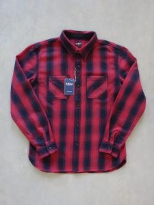 THE FLAT HEAD - Workwear - Ombre Heavy Flannel Shirt - Red/Black
