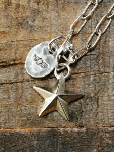 THE FLAT HEAD - 925 Sterling Silver Pendant - Star & Stamp TOP SET  